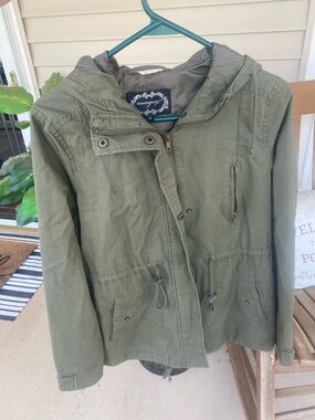 Ambiance Olive Green Utility Jacket with Hood